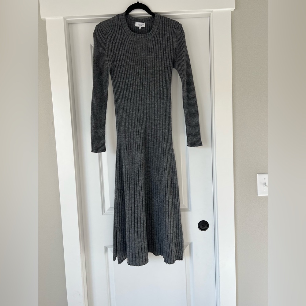 Cocogio Made In Italy Gray Wool Blend Ribbed Sweater Dress Size M